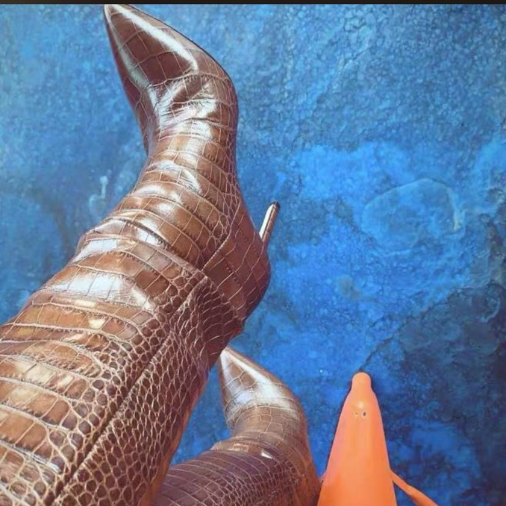 Brown crocodile effect boot